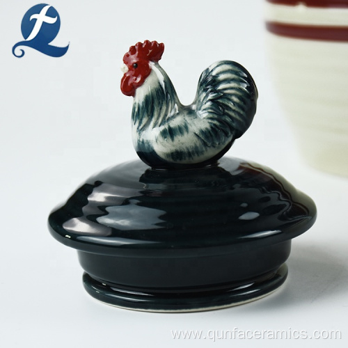 Kitchen container custom ceramic canister with rooster lid